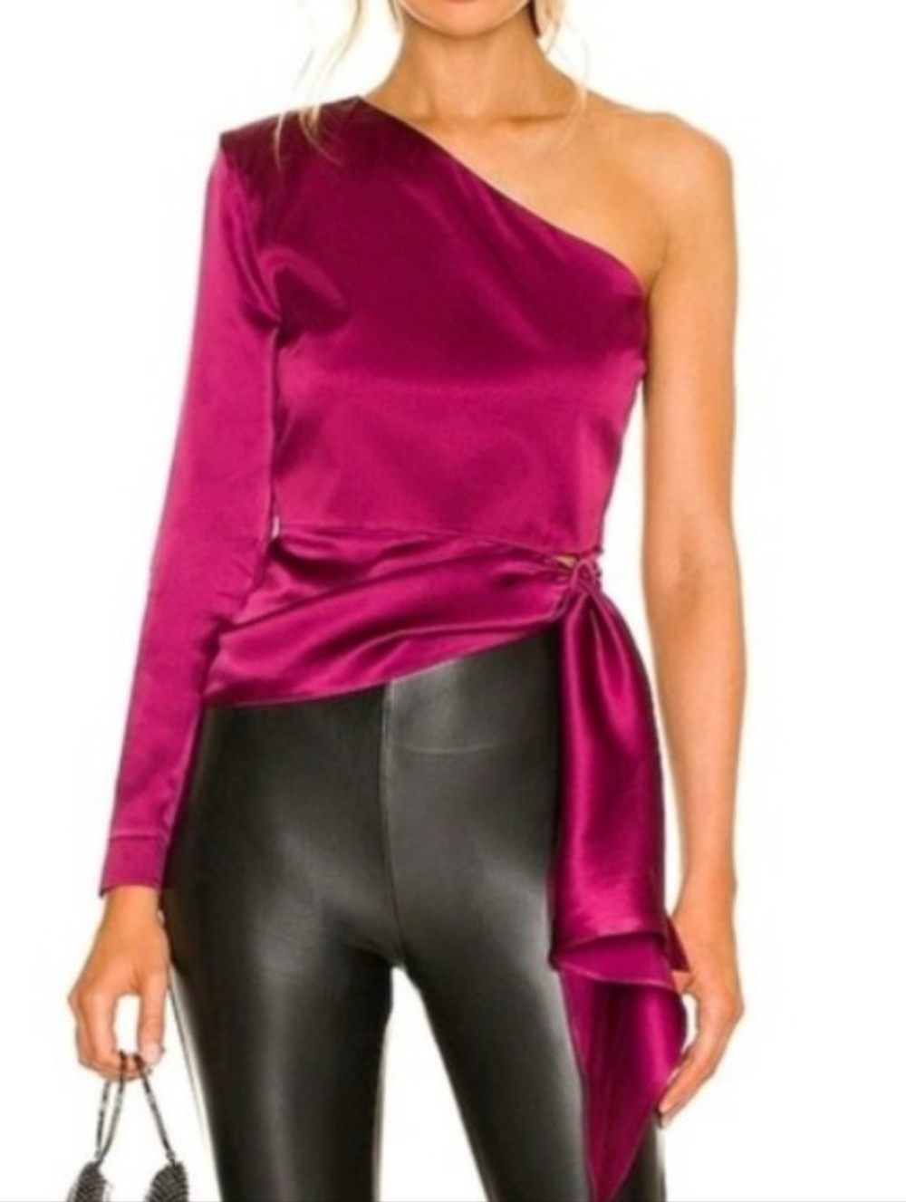Amanda Upchurch Aubrianna Silk One Shoulder Top In Aubergine Small